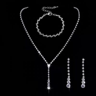 Cung Cấp Xuyên Biên Giới Bán Chạy Nhất Pha Lê Trang Sức Vòng Cổ Cưới Cô Dâu Bông Tai Vòng Cổ Vòng Tay Bộ 3 Cho Nữ