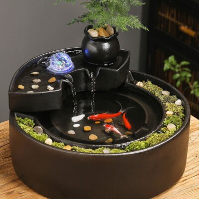 Nước chảy sáng tạo trang trí đài phun nước tuần hoàn gốm sứ phòng khách kiếm tiền may mắn máy tính để bàn văn phòng micro-xem món quà mở đầu