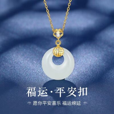 Bạc S925 Cung Chủ Bình An Khóa Vòng Cổ Mới Hetian Ngọc Mặt Dây Chuyền Thiết Kế Hốc Cảm Giác Quốc Gia Áo Len Hợp Thời Trang Dây Chuyền Bán Buôn