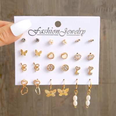 Rắn Bông Tai Bông Tai Trái Tim Rỗng Bông Tai Hình Bướm Đơn Giản Mặt Dây Chuyền Bông Tai Khảm Đá Trái Tim Bộ 12 Đôi