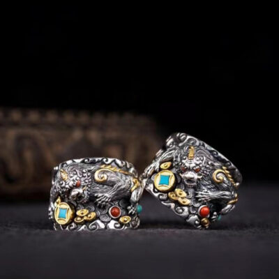 Xiangxu Tỳ Hưu Nhẫn Giữ Của Cải Retro Nam Xanh Ngọc Nam Đỏ Giáng Sinh Phong Cách Quốc Gia Đồng Tiền Của Cải Một Phần May Mắn Nhà Sản Xuất Bán Hàng Trực Tiếp