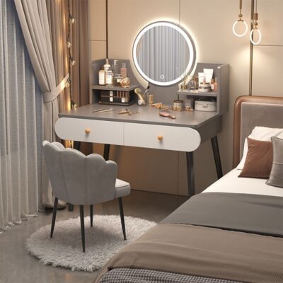 Bàn trang điểm sang trọng nhẹ phòng ngủ tủ lưu trữ tối giản hiện đại một bàn trang điểm Bắc Âu nhỏ đơn giản phong cách lưới màu đỏ