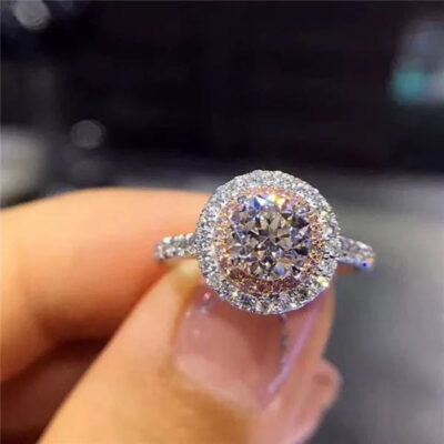 Nguồn trực tiếp 2 cara ins phong cách giả D màu Moissanite nhẫn mở nhẫn đính hôn kim cương đầy đủ hai màu châu Âu và Mỹ cho nữ
