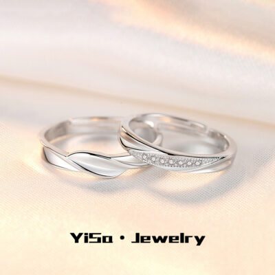 Nhẫn Đôi Vượt Qua Dòng Sông Tình Yêu Nạm Kim Cương Zircon Nhẹ Sang Trọng Thời Trang Mở Đơn Giản Có Thể Điều Chỉnh Nhẫn Nữ Bán Buôn