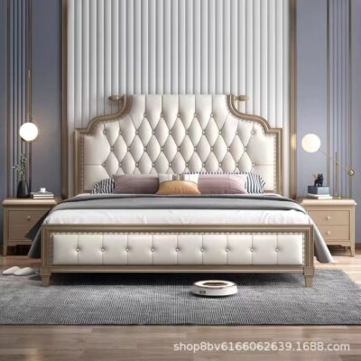 Nhẹ nhàng sang trọng Giường gỗ nguyên khối của Mỹ Giường tối giản hiện đại Giường đôi 1,8m Phòng ngủ chính Giường lớn 1,5m Gói mềm lưu trữ Giường cưới