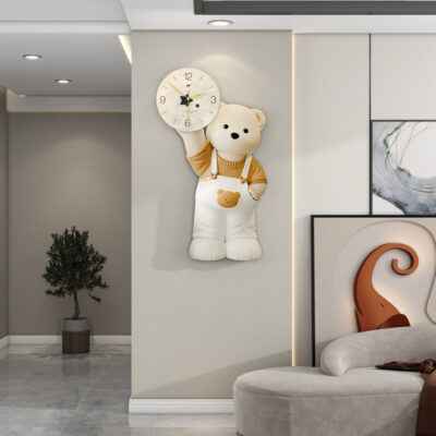 Gấu Sáng Tạo Đồng Hồ Đèn Tường Đồng Hồ Tắt Tiếng Đồng Hồ Treo Tường Bàn Phòng Khách Treo Tường Hiện Đại Đơn Giản Hộ Gia Đình Thời Trang Ánh Sáng Đồng Hồ Cao Cấp