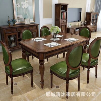 Mỹ gỗ hình chữ nhật bàn ăn bằng gỗ phòng khách nhà bếp nội thất gỗ nguyên khối tro gỗ nhà kết hợp ghế ăn