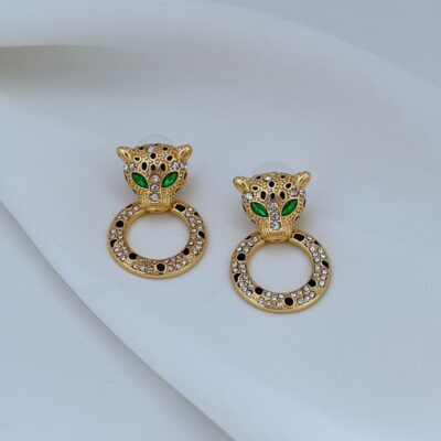 Phong cách thời trang mới hình con báo hình men tráng men thả tráng men siêu sáng thiết kế kim cương giả bông tai bông tai