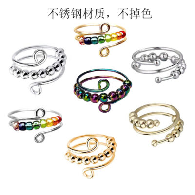 Amazon Explosive Decompression Antixiety Titan Steel Bead Turning Ring Open Bead Ring