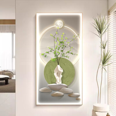 Bắc Âu gió đá chạy hiên nhà tranh trang trí phòng khách hiện đại lối đi tranh treo tường LED cây xanh tươi mát hành lang tranh treo