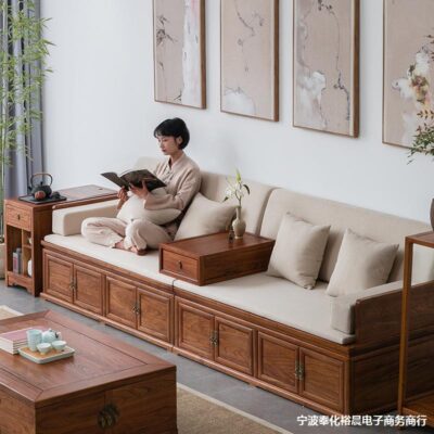 Bán buôn mới phong cách Trung Quốc rắn gỗ La Hán hộp giường lưu trữ cộng với băng ghế dự bị sụp đổ cổ Zen sofa giường cũ đồ nội thất cây du