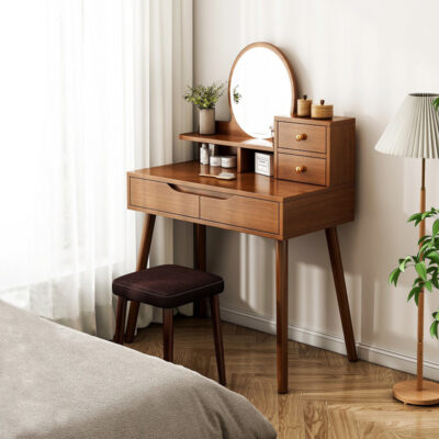 Bàn trang điểm phòng ngủ chung cư nhỏ đơn giản hiện đại tích hợp bàn trang điểm kệ gỗ đơn giản kiểu dáng đầu giường bàn trang điểm