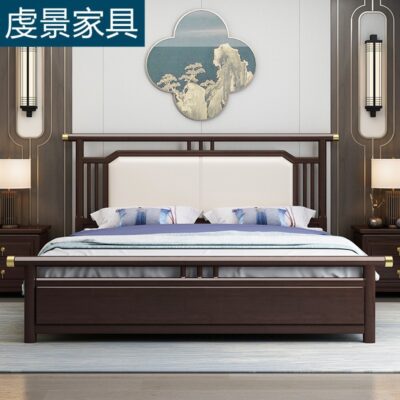 Giường gỗ nguyên khối kiểu Trung Quốc mới Giường đôi 1,8m Giường đôi hiện đại phong cách Trung Quốc hộp cao cấp lưu trữ Giường phòng ngủ chính gói mềm Giường đơn 1,5m