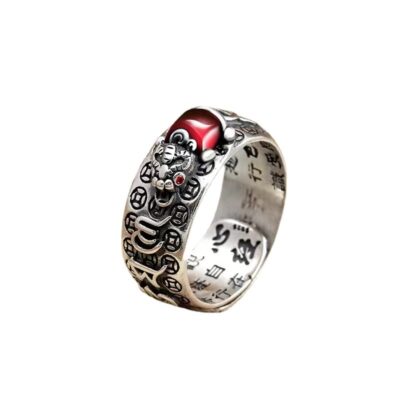 Bạc phong cách cổ điển Pixiu Nhẫn hồng ngọc Trái tim nam thông qua chuyển tiền đồng Nhẫn mở Miệng trực tiếp Nhà sản xuất nhẫn nam độc đoán