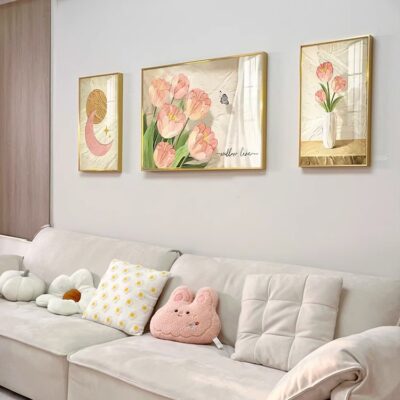 Tranh trang trí phòng khách hiện đại tối giản sofa nền tường nghệ thuật treo tranh kem gió bức tranh tường khí quyển ba pha lê sứ sơn