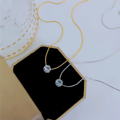 Vòng cổ zircon sáu móng bằng thép titan không phai màu cá tính đính kim cương nữ cao cấp đơn giản khí chất chuỗi xương đòn sinh viên đa năng