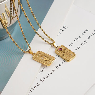 Vòng cổ hình học nữ cao cấp giác quan vàng 18k zircon vuông thương hiệu mặt dây chuyền áo len dây chuyền hợp thời trang cá tính retro độc đáo dây chuyền xương đòn