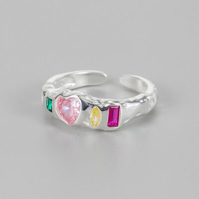 Hàn Quốc phiên bản Hàn Quốc của INS niche nhẹ nhàng thiết kế sang trọng S925 bạc không đều màu sắc tương phản dát nhẫn zircon nữ