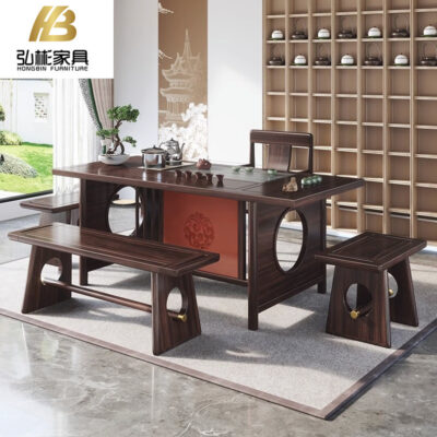 Phong cách Trung Quốc mới bằng gỗ nguyên khối bàn trà gỗ mun kết hợp phòng khách phòng khách Thiền nhà tối giản hiện đại Bộ trà Kung Fu bàn trà