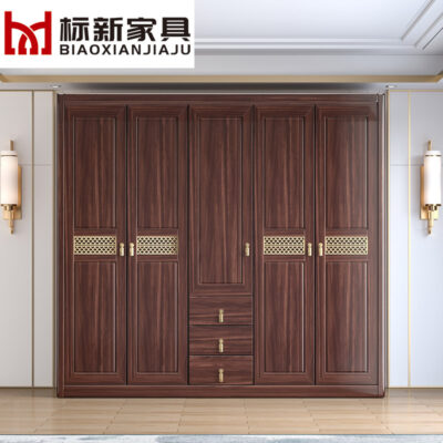 Gỗ vàng đen tất cả gỗ nguyên khối gỗ tủ quần áo phòng ngủ phong cách Trung Quốc mới cửa lưu trữ tủ đựng đồ hộ gia đình tủ quần áo gỗ nguyên khối
