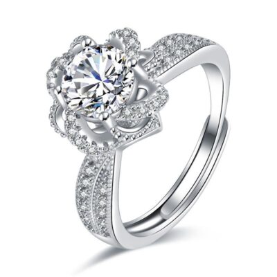 Thương mại điện tử xuyên biên giới phong cách nóng bỏng sáu móng vuốt một cara tay cầm hoa moissanite nhẫn nữ đài phun nước hoa hồng s925 nhẫn kim cương carbon cao