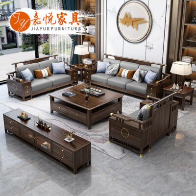 Phong cách Trung Quốc mới gỗ mun gỗ mun sofa gỗ kết hợp ánh sáng sang trọng phòng khách biệt thự cỡ lớn phong cách Trung Quốc Zen nội thất sang trọng