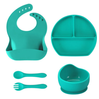 Bộ đồ ăn bằng silicon trẻ em trẻ sơ sinh và trẻ nhỏ tập ăn bát ăn dặm bổ sung Bộ muỗng nĩa tập ăn cho bé hút mạnh chống rơi