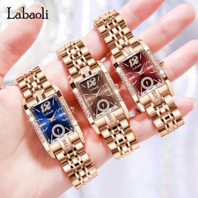Labaoli La Baoli mặt vuông cao cấp đồng hồ nữ ánh sáng sang trọng đĩa nhỏ tinh tế dây thép đồng hồ thạch anh chống thấm nước