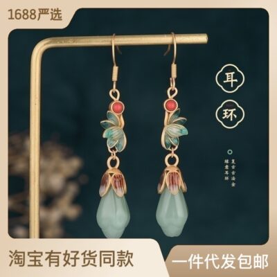 Taobao đã trở nên phổ biến ở đất nước thủy triều phương pháp cổ xưa thả men hoa mộc lan trang sức tai cổ bán buôn bông tai cổ điển bán buôn trang sức tai nữ