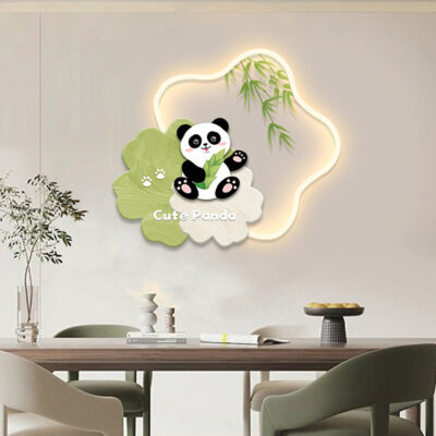 Phòng trẻ em gấu trúc khổng lồ Đồng hồ treo tranh hiên nhà hoạt hình Tranh đèn LED phong cách Bắc Âu Tranh trang trí đèn cao cấp bức tranh sang trọng