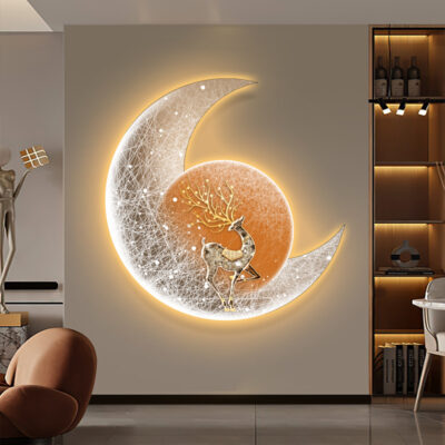 Bức tranh trang trí lối vào đèn led bầu không khí bức tranh ánh sáng phòng khách cao cấp Hươu treo tranh hành lang lối đi phòng ngủ phòng ăn bức tranh tường phát sáng