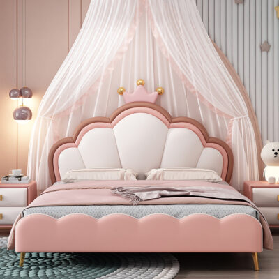 Giường Trẻ Em Tưởng Tượng Cô Gái Vương Miện Giường Công Chúa Thiếu Niên Căn Hộ Nhỏ Ánh Sáng Sang Trọng Đơn Giản Lưu Trữ Ngăn Kéo Bảo Quản Giường Da