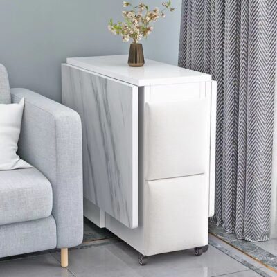 Bàn ăn gấp gia đình chung cư nhỏ di chuyển có bánh xe đa năng 1 bàn 4 ghế bàn ăn hình chữ nhật đơn giản