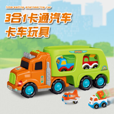 Đèn trẻ em xuyên biên giới xe đồ chơi du lịch mượt mà xe ô tô hoạt hình 3 trong 1 Amazon ô tô tải đồ chơi xe lưu trữ đồ chơi