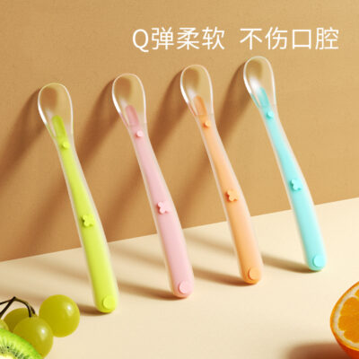 2023 Mới Cho Bé Silicone Mềm Thìa Sơ Sinh Cho Bé Ăn Nước Thìa Cho Ăn Thực Phẩm Bổ Sung Bộ Đồ Ăn Trẻ Em Đầu Mềm