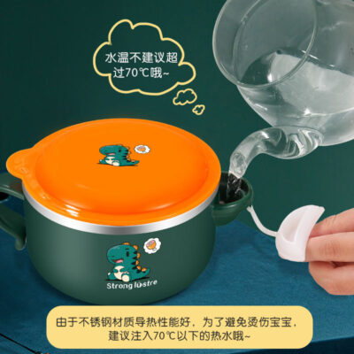 Bát cách nhiệt bằng thép không gỉ 304 cho trẻ em có nắp đậy Bộ đồ ăn cho bé 316 phong cách hoạt hình bát thức ăn bổ sung bát ăn dặm cho bé