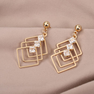 Bông tai băng giá bông tai kim cương phong cách nữ bông tai hình thoi bông tai họa tiết khí chất chị dâu phong cách kết cấu bông tai nữ