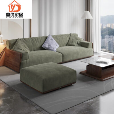 Sofa gỗ óc chó đệm dày êm ái phong cách Nhật Bản wabi-sabi nội thất phòng khách cao cấp B&B căn hộ nhỏ Bắc Âu