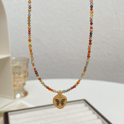 Mới đơn giản màu đính cườm Zircon tinh dầu nhỏ giọt Vòng cổ bướm nữ phù hợp với tính khí sáng bóng cầu vồng dây chuyền xương đòn