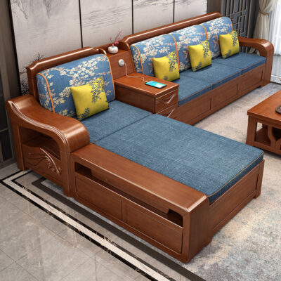 Kết hợp ghế sofa gỗ nguyên khối kiểu Trung Quốc mới phòng khách tối giản hiện đại lưu trữ góc căn hộ nhỏ tất cả đồ nội thất sofa gỗ nguyên khối