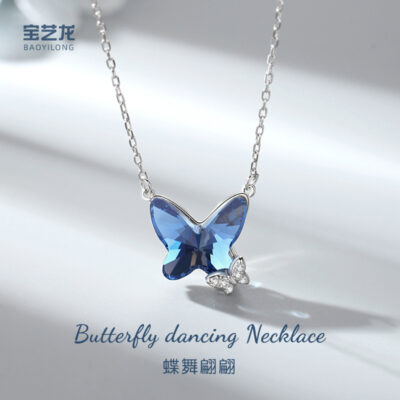 Lưới Đỏ Nguyên Bản Bạc S925 Vòng Cổ Bướm Mặt Dây Chuyền Pha Lê Áo Ins Gió Xương Đòn Dây Chuyền Nữ Đầu Trang Sức