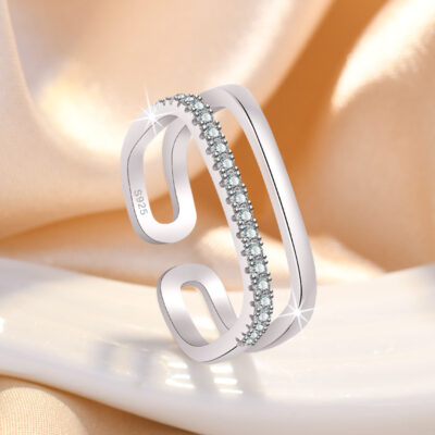 Nhẫn vuông nhỏ nhẫn vuông nhẫn nữ thời trang cá tính Đẹp sang trọng zircon ngón trỏ nhẫn vuông kim cương gió lạnh nhẫn mở nhẫn trơn