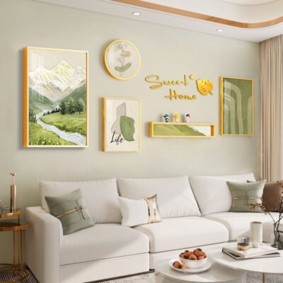 Trang trí phòng khách tối giản hiện đại bức tranh nền sofa treo tường bức tranh nhà hàng ánh sáng bầu không khí sang trọng kết hợp sáng tạo mới bức tranh tường