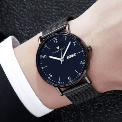 Ngày tuần dây lưới xu hướng nam Disney dây thép đồng hồ nam thạch anh đen đơn giản 259/299