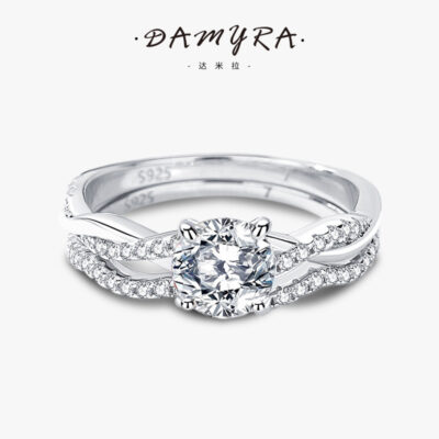 Damira bạc s925 một carat moissanite nhẫn nữ Âu Mỹ đa năng cao cấp cảm giác nhẫn xuyên biên giới bộ nhẫn