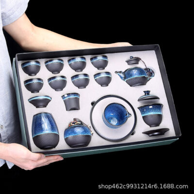 Bộ ấm trà biến hình lò nung Jianzhan Tianmu Glaze Hộ gia đình Lò nung gốm sứ Nhật Bản Ấm trà Kung Fu Bộ trà đạo hoàn chỉnh kèm theo quà lưu niệm