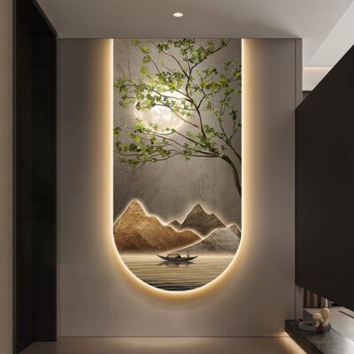 Lối vào hiên bức tranh trang trí ánh sáng hiện đại sang trọng màu xanh lá cây thực vật bức tranh tường dẫn bầu không khí ánh sáng bức tranh cảm giác thẳng đứng phòng khách treo tranh