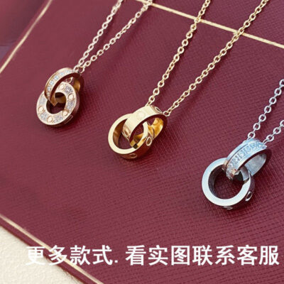 Thẻ trang sức trực tiếp tại nhà máy cộng với vòng cổ bánh kếp hai vòng vi khảm zircon vòng cổ xương đòn trang sức bạc mặt dây chuyền mạ vàng hồng