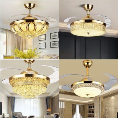 Vô Hình Quạt Đèn Thương Mại Hộ Gia Đình Phòng Ăn Phòng Khách 52 "48" Chuyển Đổi Tần Số Thông Minh Ban Nhạc Quạt Đèn Chùm Đèn Pha Lê