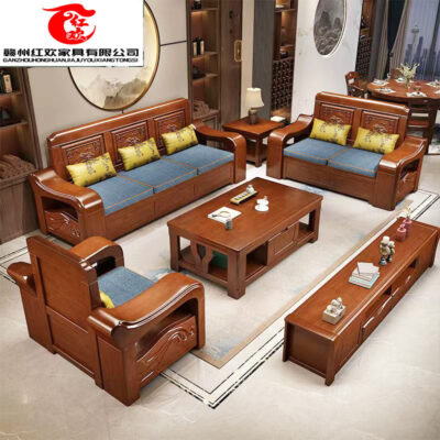 Sofa gỗ nguyên khối phòng khách hiện đại theo phong cách Trung Quốc tất cả đều bằng gỗ nguyên khối mùa hè và mùa đông sử dụng kép cho căn hộ nhỏ lưu trữ sofa kết hợp đồ nội thất bằng gỗ